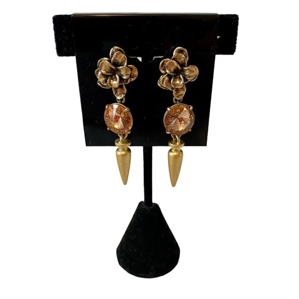 Stella & Dot Antique Gold/Brass Toned Jeweled Statement Drop Earrings.